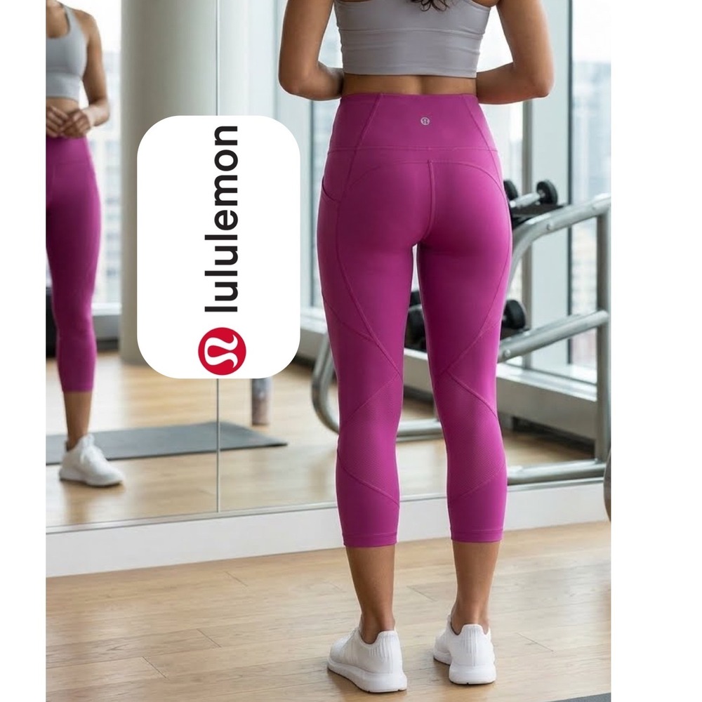 Lululemon All the Right Places Crop II Magenta Pink Leggings Size 4 Pockets